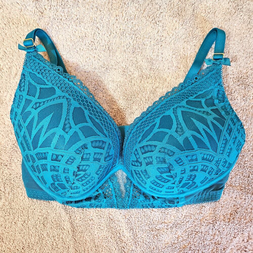 M&S Marks & Spencer Turquoise Lace Plunge Bra 36D UK / 36C US Lightly Lined
